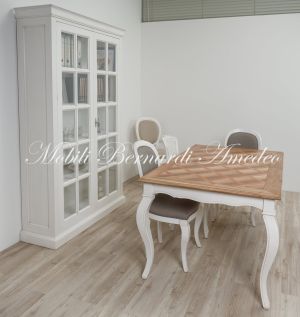 Libreria vetrina in legno massello 2 ante con inglesina finitura laccata colore bianco